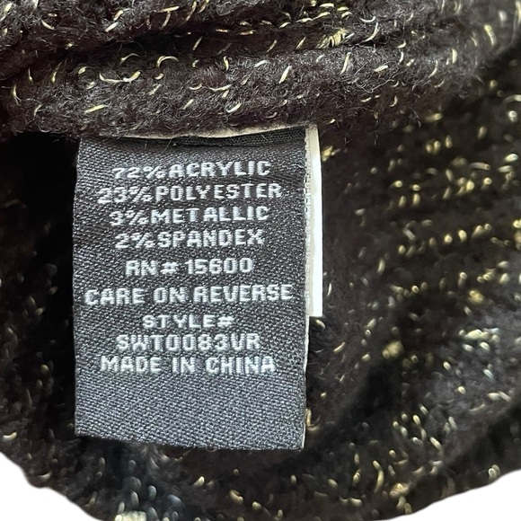 Violets & Roses Black Gold Metallic Sparkle Wrap Bishop Long Sleeve Sweater Top - Picture 5 of 5